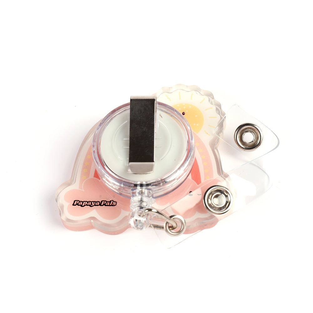 Back of the Rainbow Magic shaker badge reel showing the standard badge clip attachment.